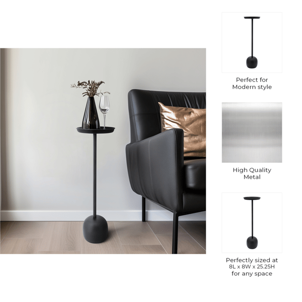 Sagebrook Home 25in. Modern Black Accent Table with Tray Top