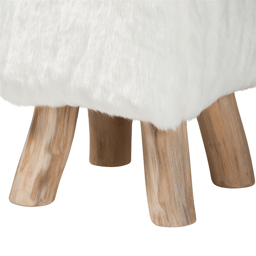 bali & pari Scotlyn Faux Fur Footstool with Teak Wood Legs