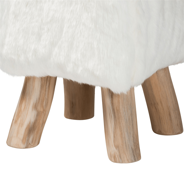 bali & pari Scotlyn Faux Fur Footstool with Teak Wood Legs