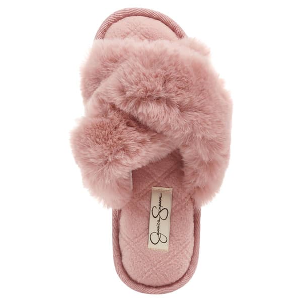 Womens Jessica Simpson Plush Cross Slide Slippers