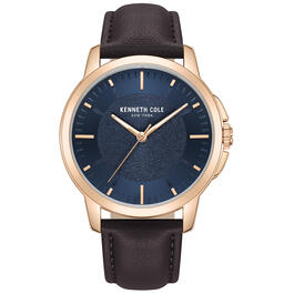 Mens Kenneth Cole Rose Gold-Tone Blue Dial Watch - KCWGA7001003