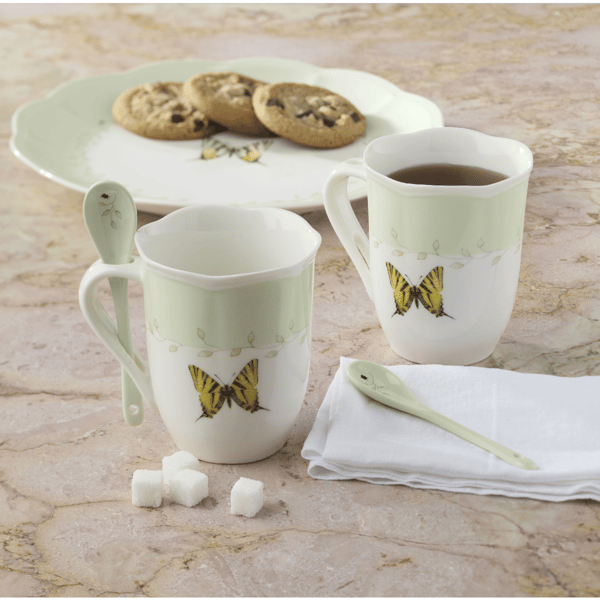 Lenox® Butterfly Meadow® Green Mugs with Spoons - Set of 2