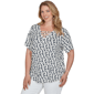Plus Size Emaline Key Items Short Sleeve Abstract V Neck Blouse - image 3