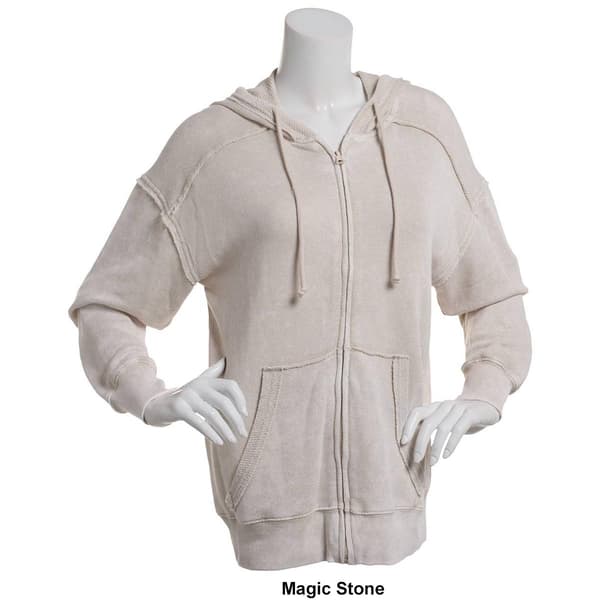 Juniors Pink Rose French Terry Zip Front Oversized Hoodie
