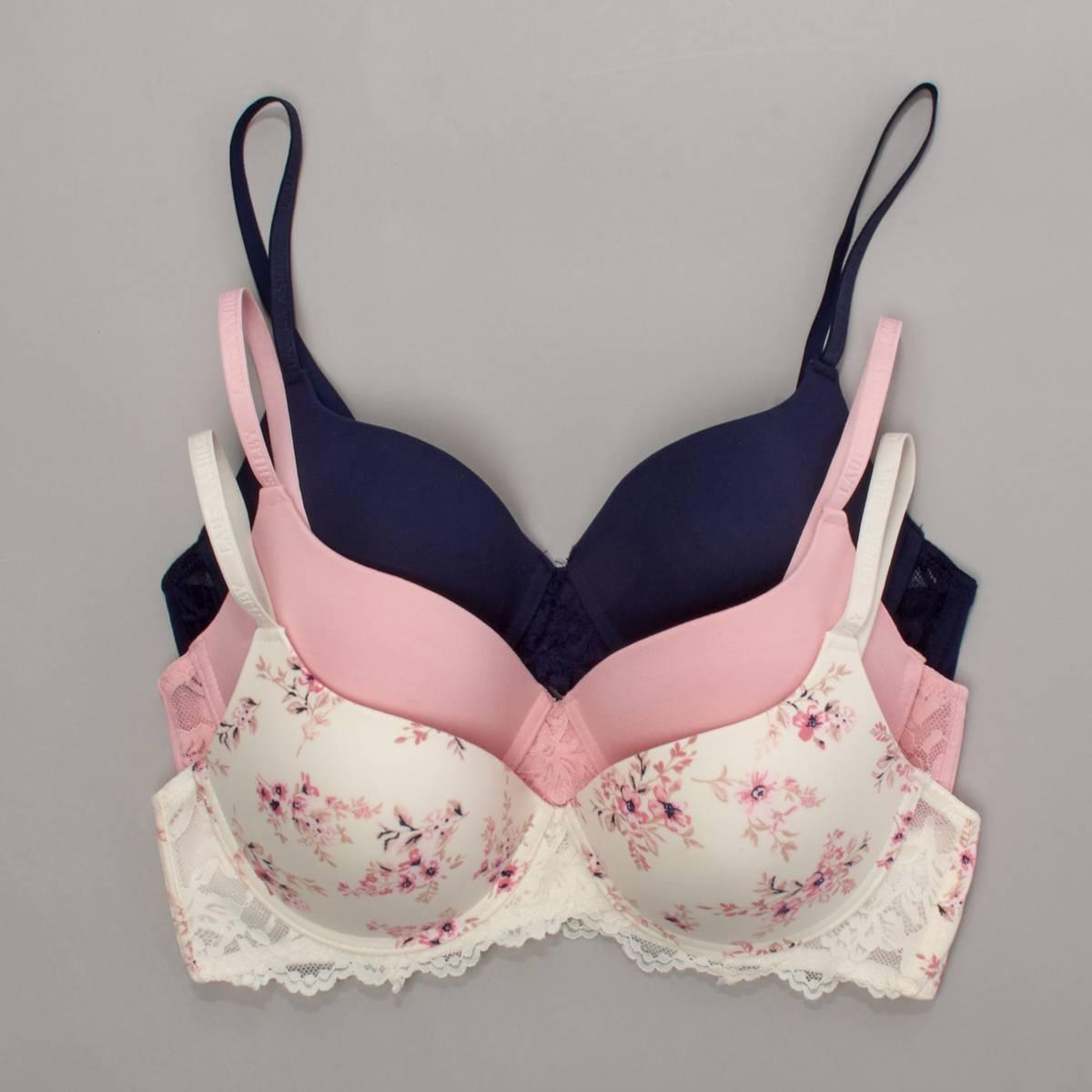 Open Video Modal for Womens Laura Ashley 3Pk Micro Push Up Bra w/ Crossover Lace