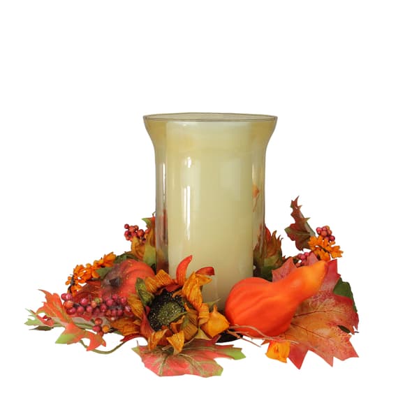 Northlight 16in. Sunflower with Pumpkin Fall Pillar Candle Holder