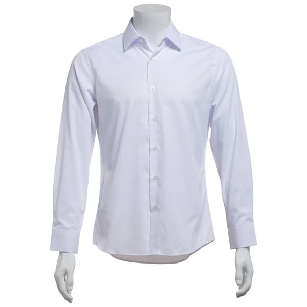 Mens Bill Blass Microfiber Thin Stripe Slim Fit Dress Shirt-White