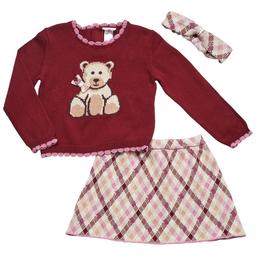 Girls (4-6x) Little Lass(R) 2pc. Bear Sweater & Plaid Skirt Set
