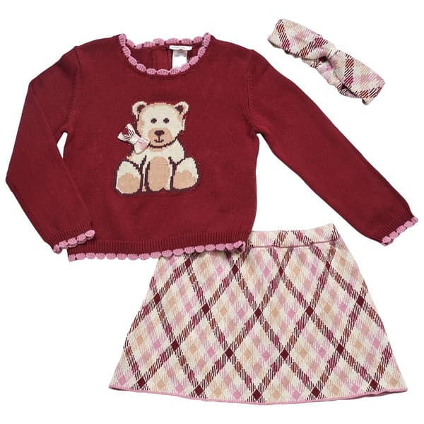 Girls (4-6x) Little Lass(R) 2pc. Bear Sweater & Plaid Skirt Set
