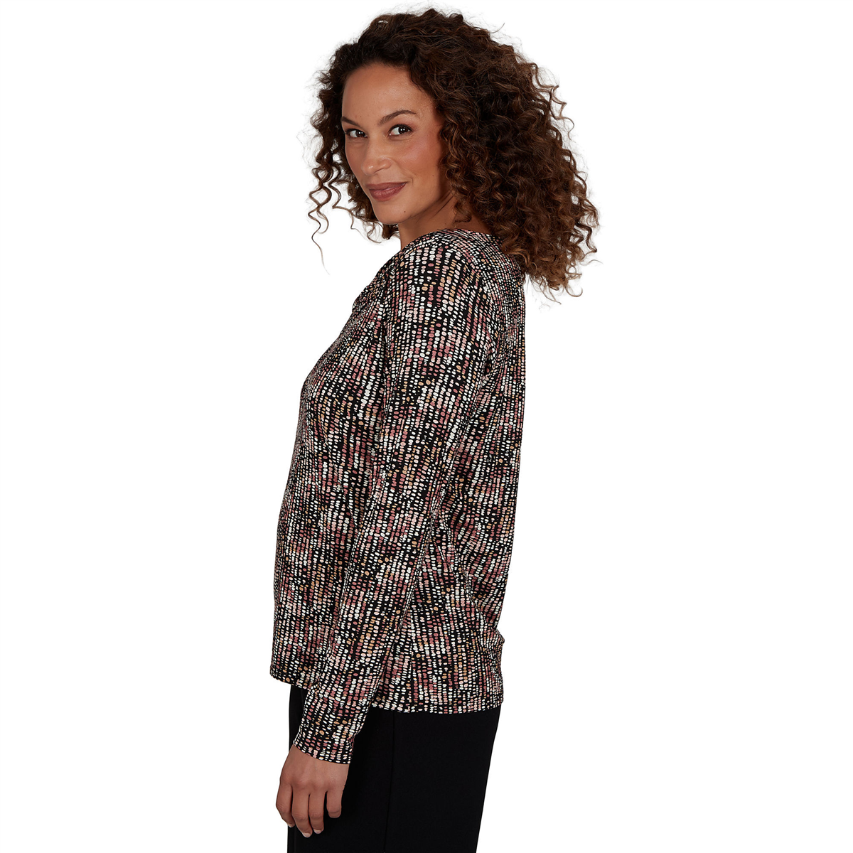 Womens Emaline Soiree Long Sleeve Drape Neck Abstract Blouse