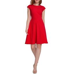 Womens Calvin Klein Cap Sleeve Crepe Fit & Flare Dress
