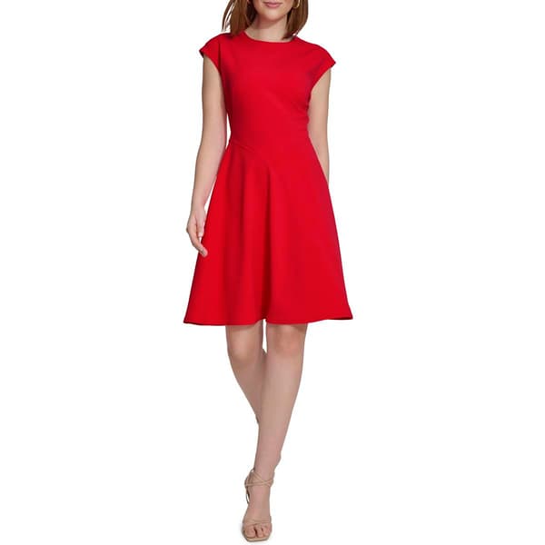 Womens Calvin Klein Cap Sleeve Crepe Fit & Flare Dress