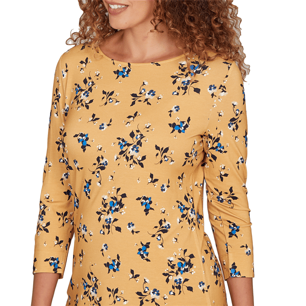 Womens Emaline Key Items 3/4 Sleeve Boat Neck Floral Tee