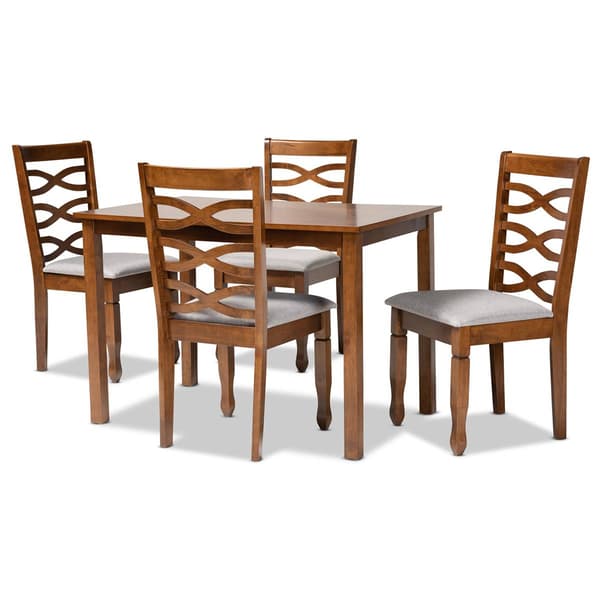 Baxton Studio Lanier Grey Fabric & Brown Wood 5pc. Dining Set - image 