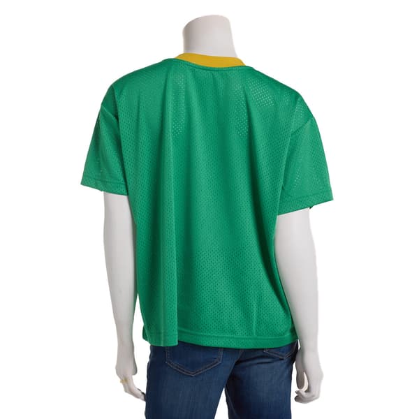 Juniors Plus Eye Candy Boxy Crew Neck Green & Yellow Jersey Tee