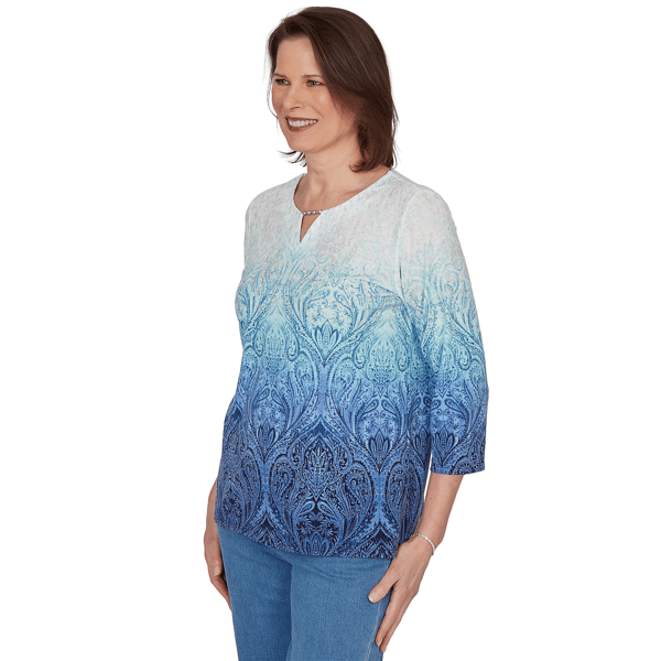 Womens Alfred Dunner Classics 3/4 Sleeve Ombre Blouse