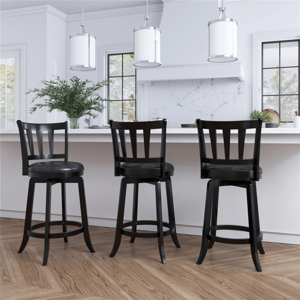 HH2 Home Presque Isle Black Wood Counter Height Swivel Stool