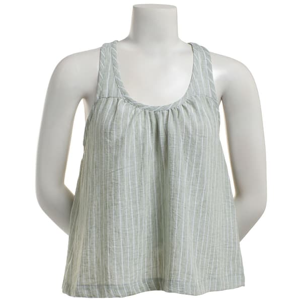 Juniors No Comment Striped Linen Flowy Double Strap Tank Top