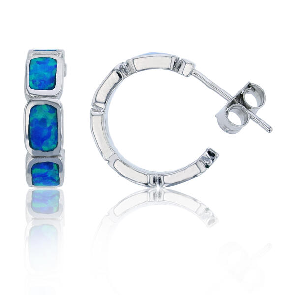 Gemstone Classics&#40;tm&#41; Created Blue Opal Brick Hoop Earrings - image 