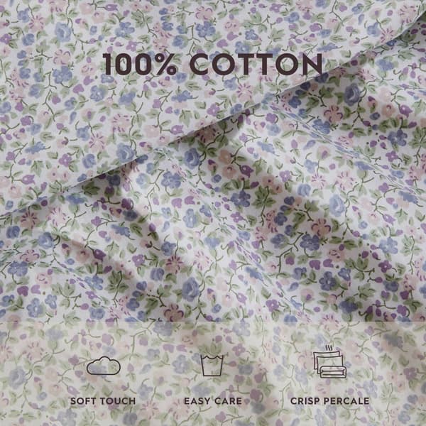 Laura Ashley Emogene 100% Cotton Purple Floral Sheet Set