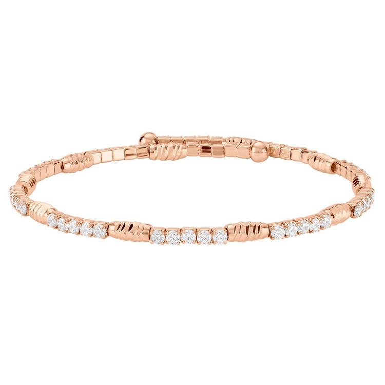 Athra Rose Gold Over Brass Oval Bead Stations & Crystal Bracelet