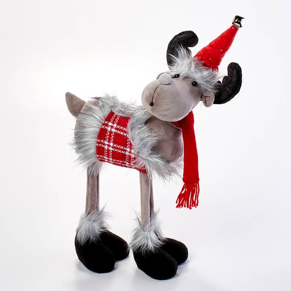 Reindeer w/ Hat & Plaid Fur Trim Coat - image 