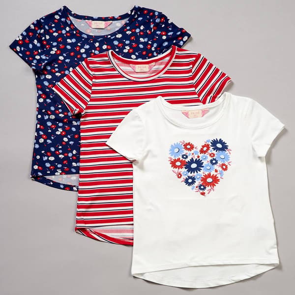 Girls (4-6x) Bkind 3pk. Floral/Stripe Americana Tees - image 
