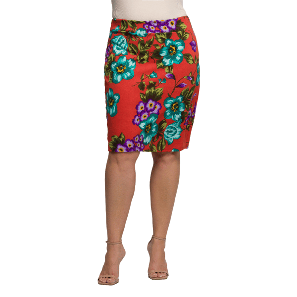 Plus Size 24/7 Comfort Apparel Orange Floral Pencil Skirt
