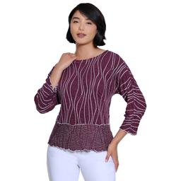 Petite Ali Miles 3/4 Sleeve Textured Wavy Line Blouse
