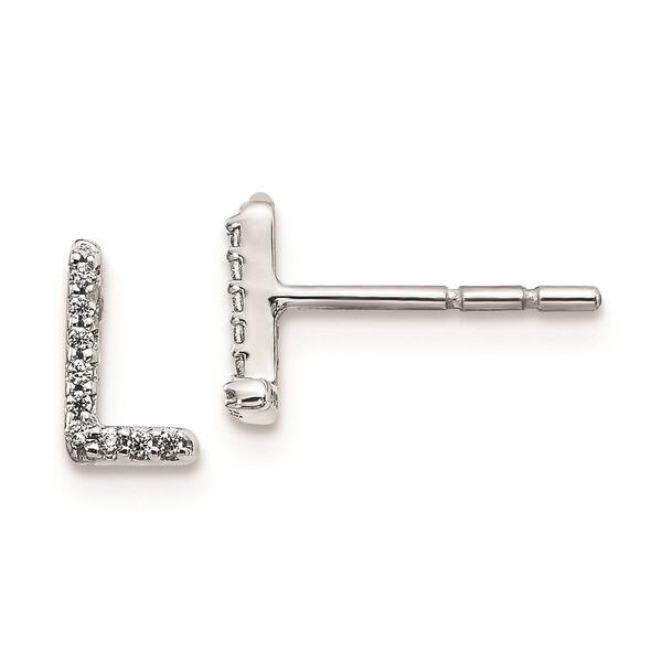 Pure Fire 14kt. White Gold Diamond Letter L Initial Post Earrings - image 