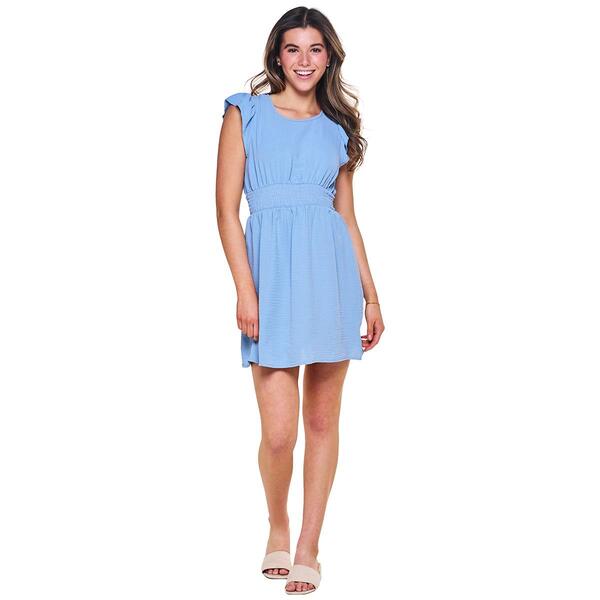 Juniors No Comment Airflow Flutter Sleeve Smock Waist Mini Dress - image 