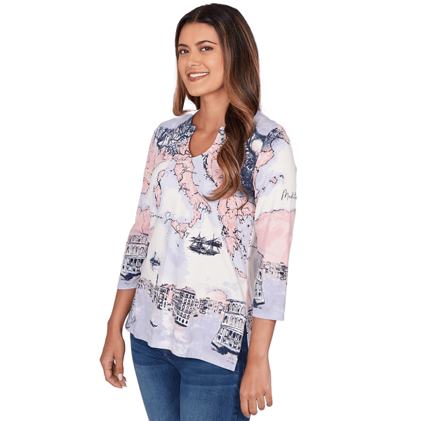 Womens Ruby Rd. Jetsetter 3/4 Sleeve Horseshoe Neck Tee