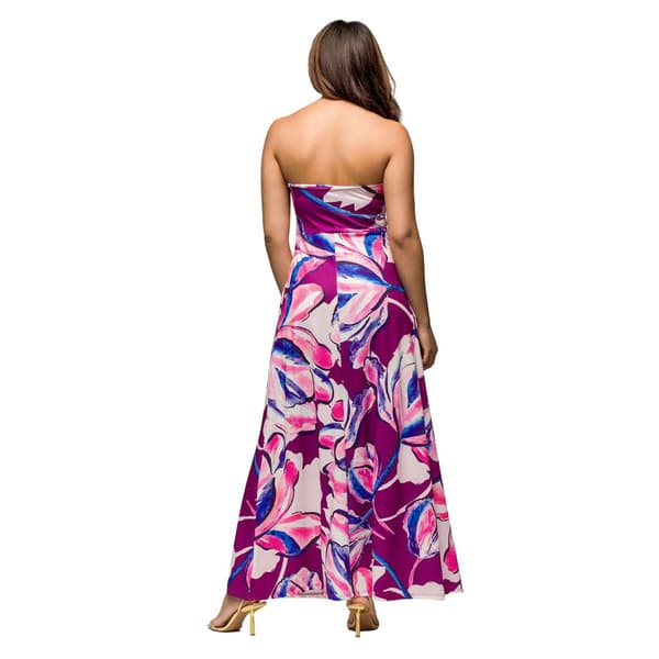 Womens 24/7 Comfort Apparel Purple Floral Strapless Maxi Dress