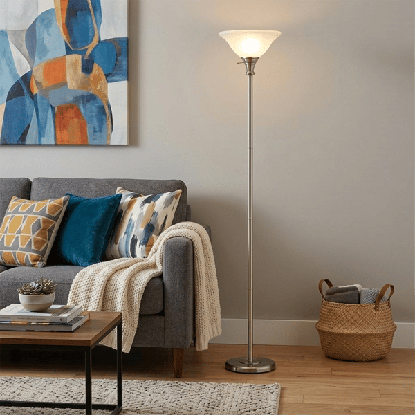 HomeRoots 71in. Nickel Torchiere Dome Shade Floor Lamp
