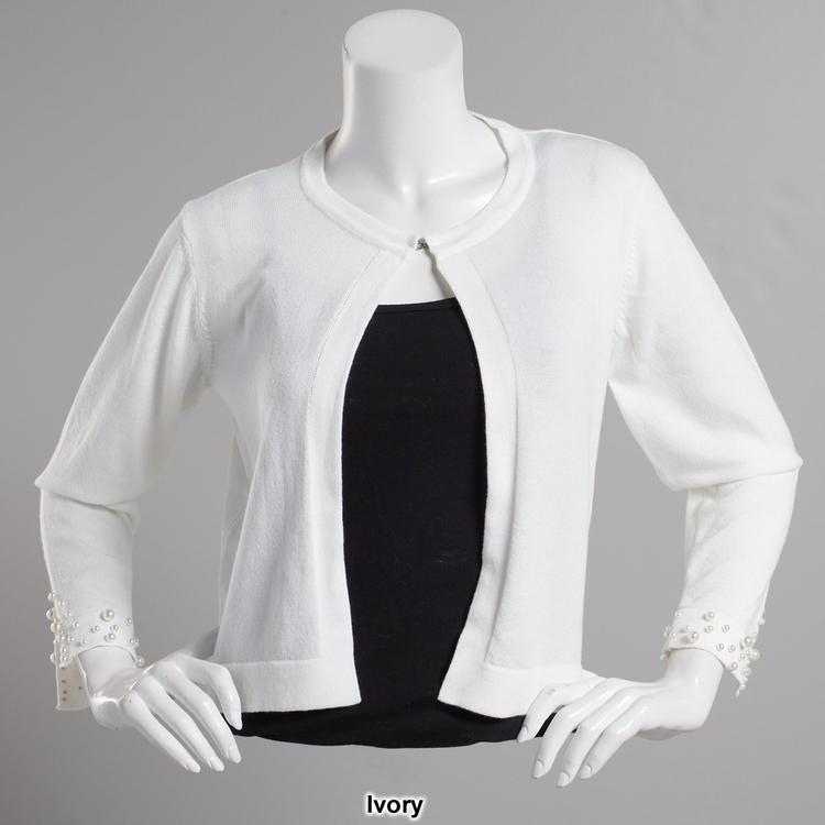 Womens Nina Leonard Long Sleeve Pearl Trim Cuff Shrug
