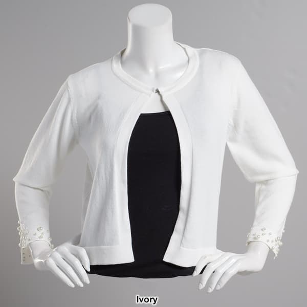Womens Nina Leonard Long Sleeve Pearl Trim Cuff Shrug
