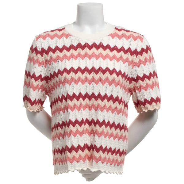 Womens Adrianna Papell Short Sleeve Chevron Stripe Sweater