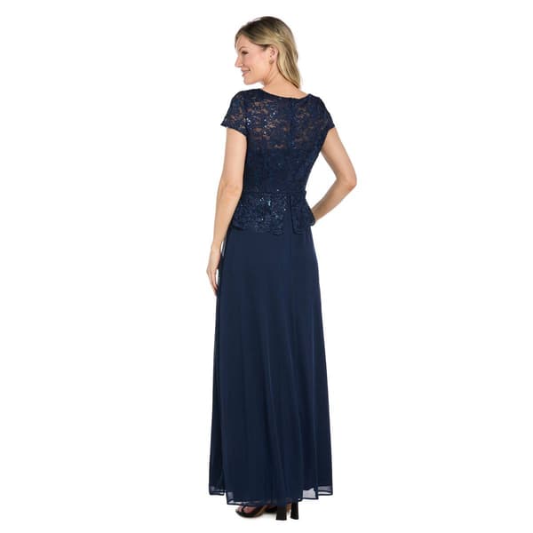 Womens R&M Richards Scalloped Lace Evening Gown