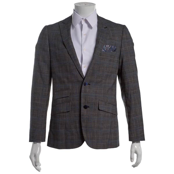 Mens Paisley & Gray Plaid Peak Jacket - Blue Black - image 