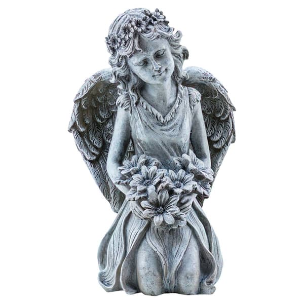 Hi-Line Gift Kneeling Angel Holding Flowers Garden Statue - image 