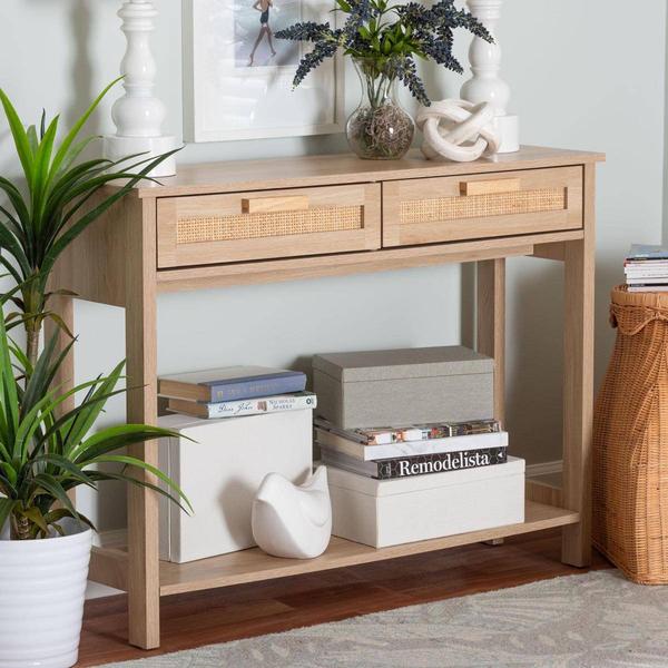 Baxton Studio Sebille Light Brown Wood 2-Drawer Console Table
