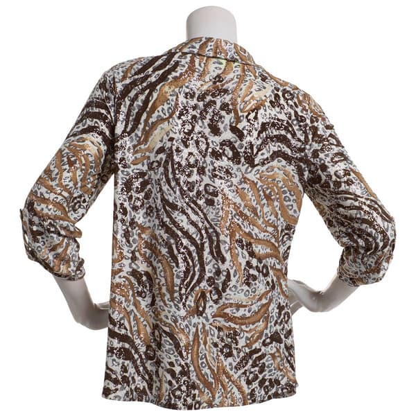 Plus Size Emily Daniels 3/4 Sleeve Foil Animal Button Blouse
