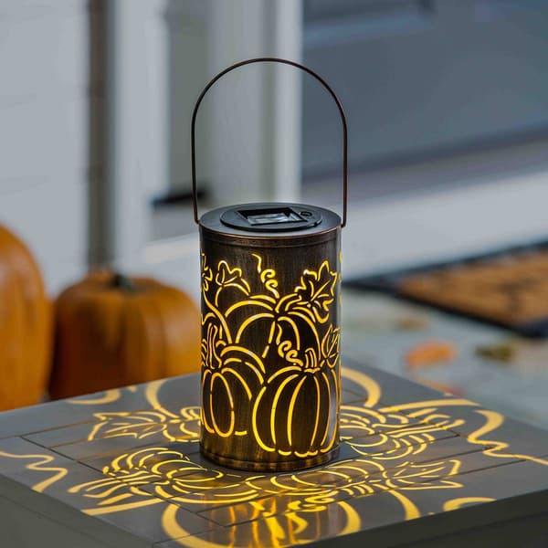 Evergreen Solar Oil Rubbed Bronze Cut Out Pumpkins Lantern