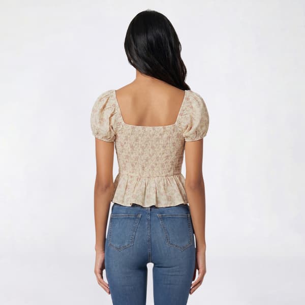 Juniors Trixxi Puff Sleeve Mix Media Corset Top