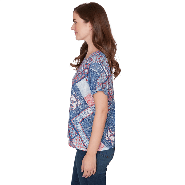 Petite Ruby Rd. French Riviera Short Sleeve Patchwork Tee