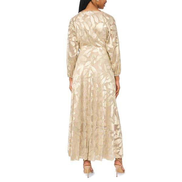 Womens MSK Long Sleeve V Neck Leaf Shimmer Maxi Dress