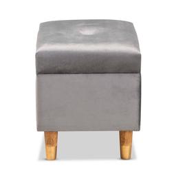 Baxton Studio Elias Grey Velvet Fabric & Wood Storage Ottoman