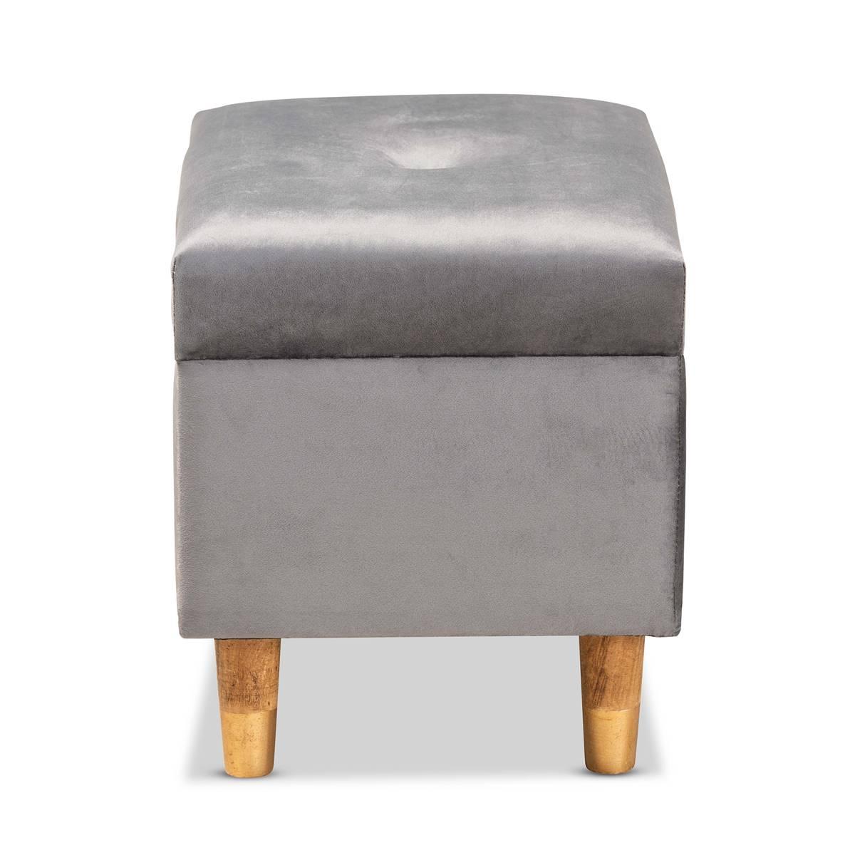 Baxton Studio Elias Grey Velvet Fabric & Wood Storage Ottoman