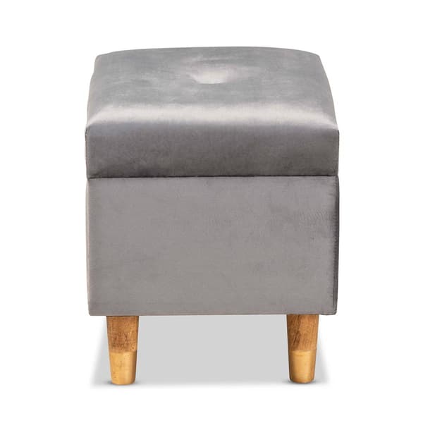 Baxton Studio Elias Grey Velvet Fabric & Wood Storage Ottoman