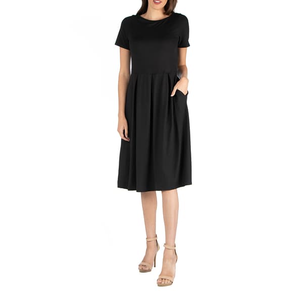 Womens 24/7 Comfort Apparel Midi A-Line Dress With Pocket - image 